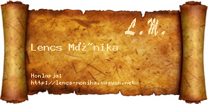 Lencs Mónika névjegykártya